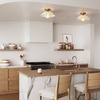 image:imageNathan James Artisan MidCentury Modern Flush Mount Ceiling Light Flush Mount Lighting Fixture for Kitchen or Living Room with Brass Accent Line Shade and Frosted Glass DiffuserWhiteGold