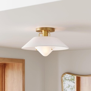 image:imageNathan James Artisan MidCentury Modern Flush Mount Ceiling Light Flush Mount Lighting Fixture for Kitchen or Living Room with Brass Accent Line Shade and Frosted Glass DiffuserWhiteGold
