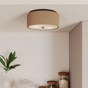 image:imageNathan James Artisan MidCentury Modern Flush Mount Ceiling Light Flush Mount Lighting Fixture for Kitchen or Living Room with Brass Accent Line Shade and Frosted Glass DiffuserLight BrownSeagrass