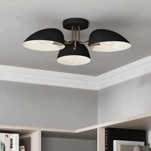 image:imageNathan James Artisan MidCentury Modern Flush Mount Ceiling Light Flush Mount Lighting Fixture for Kitchen or Living Room with Brass Accent Line Shade and Frosted Glass DiffuserBrass GoldBlack