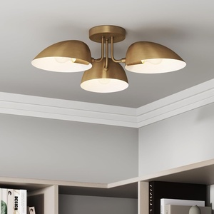 image:imageNathan James Artisan MidCentury Modern Flush Mount Ceiling Light Flush Mount Lighting Fixture for Kitchen or Living Room with Brass Accent Line Shade and Frosted Glass DiffuserVintaged Brass