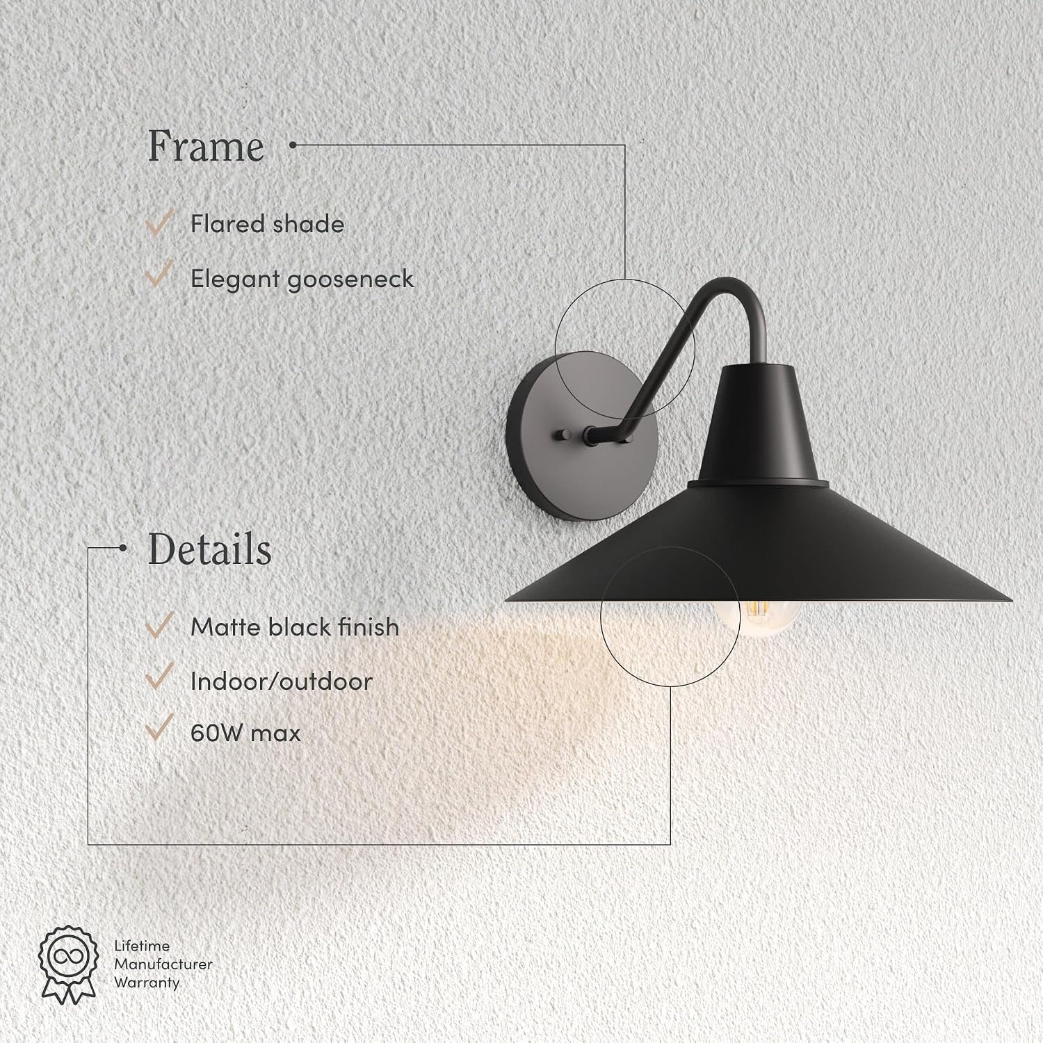 image:imageNathan James Zemi MidCentury Modern Indoor or Outdoor Decorative Wall Light Black Wall Sconce for Bedroom or Wall Mount Porch Light Matte BlackZemi Black