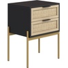 image:imageAndrew End Bedside or Side Table in Matte White Finish with Two Natural Rattan Drawers Doors for Storage and Brass Gold Accents for Living Room or Bedroom WhiteCaneGoldBlackCaneGold