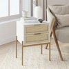 image:imageAndrew End Bedside or Side Table in Matte White Finish with Two Natural Rattan Drawers Doors for Storage and Brass Gold Accents for Living Room or Bedroom WhiteCaneGoldWhiteCaneGold