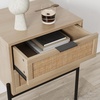 image:imageAndrew End Bedside or Side Table in Matte White Finish with Two Natural Rattan Drawers Doors for Storage and Brass Gold Accents for Living Room or Bedroom WhiteCaneGoldOakCaneGold