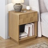 image:imageAndrew End Bedside or Side Table in Matte White Finish with Two Natural Rattan Drawers Doors for Storage and Brass Gold Accents for Living Room or Bedroom WhiteCaneGoldPaige Light Brown