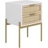 image:imageAndrew End Bedside or Side Table in Matte White Finish with Two Natural Rattan Drawers Doors for Storage and Brass Gold Accents for Living Room or Bedroom WhiteCaneGoldWhiteCaneGold