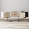 image:imageAndrew End Bedside or Side Table in Matte White Finish with Two Natural Rattan Drawers Doors for Storage and Brass Gold Accents for Living Room or Bedroom WhiteCaneGoldWhiteCaneGold