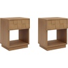 image:imageAndrew End Bedside or Side Table in Matte White Finish with Two Natural Rattan Drawers Doors for Storage and Brass Gold Accents for Living Room or Bedroom WhiteCaneGoldPaige Light Brown