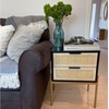 image:imageAndrew End Bedside or Side Table in Matte White Finish with Two Natural Rattan Drawers Doors for Storage and Brass Gold Accents for Living Room or Bedroom WhiteCaneGoldBlackCaneGold