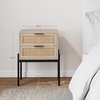 image:imageAndrew End Bedside or Side Table in Matte White Finish with Two Natural Rattan Drawers Doors for Storage and Brass Gold Accents for Living Room or Bedroom WhiteCaneGoldOakCaneGold