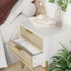 image:imageAndrew End Bedside or Side Table in Matte White Finish with Two Natural Rattan Drawers Doors for Storage and Brass Gold Accents for Living Room or Bedroom WhiteCaneGoldWhiteCaneGold