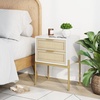 image:imageAndrew End Bedside or Side Table in Matte White Finish with Two Natural Rattan Drawers Doors for Storage and Brass Gold Accents for Living Room or Bedroom WhiteCaneGoldWhiteCaneGold