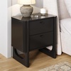 image:imageAndrew End Bedside or Side Table in Matte White Finish with Two Natural Rattan Drawers Doors for Storage and Brass Gold Accents for Living Room or Bedroom WhiteCaneGoldBlack