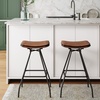 image:imageArlo Modern Backless Upholstered Kitchen Counter Bar Stool with DoubleLayered Saddle Seat and Black Metal Base BrownMatte Black Set of 2BrownBlack