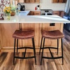 image:imageArlo Modern Backless Upholstered Kitchen Counter Bar Stool with DoubleLayered Saddle Seat and Black Metal Base BrownMatte Black Set of 2Vintaged BrownMatte Black
