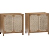 image:imageNathan James Aerie Rustic Wood TV Stand Boho Living Room Storage Cabinet with Seagrass Door Panels and Solid Wood Legs Light Brown Set of 2