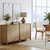 image:imageNathan James Aerie Rustic Wood TV Stand Boho Living Room Storage Cabinet with Seagrass Door Panels and Solid Wood Legs Light Brown Set of 2