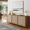 image:imageNathan James Aerie Rustic Wood TV Stand Boho Living Room Storage Cabinet with Seagrass Door Panels and Solid Wood Legs Light Brown Set of 3