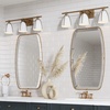 image:imageNathan James Aubrey 3Lights Farmhouse Wall Light Fixture Bathroom Vanity Light with Brass Metal Frame and Gold and White Cage Shades for Bathroom and Vanity Gold BrassWhiteGold BrassWhite