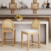 image:imageNathan James Bailey Upholstered Rattan Bar Stool in Oak Finish Frame Counter Height Stool with Natural Rattan Woven Back For Kitchen Island Brown Set of 4Light BrownWhite