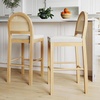 image:imageNathan James Bailey Upholstered Rattan Bar Stool in Oak Finish Frame Counter Height Stool with Natural Rattan Woven Back For Kitchen Island Brown Set of 4Light BrownWhite