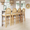 image:imageNathan James Bailey Upholstered Rattan Bar Stool in Oak Finish Frame Counter Height Stool with Natural Rattan Woven Back For Kitchen Island Brown Set of 4Light BrownWhite