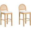image:imageNathan James Bailey Upholstered Rattan Bar Stool in Oak Finish Frame Counter Height Stool with Natural Rattan Woven Back For Kitchen Island Brown Set of 4Light BrownWhite