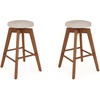 image:imageNathan James Barker Classic Counter Height Wood Barstool with Leather Removable Cushion Backless Island 24 Bar Stool for Kitchen Chestnut Brown Set of 2Medium BrownBeige
