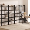 image:imageNathan James Beacon 3Shelf Bookcase with Seagrass Cabinet Solid Wood Bookshelf with Storage with Solid Wood Frame SeagrassRaw Oak Set of 3Beacon Black