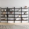 image:imageNathan James Beacon 3Shelf Bookcase with Seagrass Cabinet Solid Wood Bookshelf with Storage with Solid Wood Frame SeagrassRaw Oak Set of 3Beacon Black