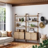 image:imageNathan James Beacon 3Shelf Bookcase with Seagrass Cabinet Solid Wood Bookshelf with Storage with Solid Wood Frame SeagrassRaw Oak Set of 3Beacon Light BrownSeagrass