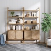 image:imageNathan James Beacon 3Shelf Bookcase with Seagrass Cabinet Solid Wood Bookshelf with Storage with Solid Wood Frame SeagrassRaw Oak Set of 3Beacon Light BrownSeagrass