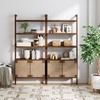 image:imageNathan James Beacon 3Shelf Bookcase with Seagrass Cabinet Solid Wood Bookshelf with Storage with Solid Wood Frame SeagrassRaw Oak Set of 3Dark Brownseagrass