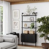image:imageNathan James Beacon 3Shelf Bookcase with Seagrass Cabinet Solid Wood Bookshelf with Storage with Solid Wood Frame SeagrassRaw Oak Set of 3Jasper Black Oak