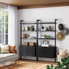 image:imageNathan James Beacon 3Shelf Bookcase with Seagrass Cabinet Solid Wood Bookshelf with Storage with Solid Wood Frame SeagrassRaw Oak Set of 3Jasper Black Oak
