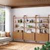 image:imageNathan James Beacon 3Shelf Bookcase with Seagrass Cabinet Solid Wood Bookshelf with Storage with Solid Wood Frame SeagrassRaw Oak Set of 3Jasper Natural Brown