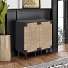 image:imageNathan James Beacon Boho TV Stand Free Standing Kitchen Cabinet Storage with Adjustable Interior Shelf and Seagrass Accent SeagrassRaw Oak Set of 2Brushed Blackseagrass