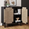 image:imageNathan James Beacon Boho TV Stand Free Standing Kitchen Cabinet Storage with Adjustable Interior Shelf and Seagrass Accent SeagrassRaw Oak Set of 2Brushed Blackseagrass