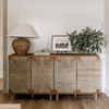 image:imageNathan James Beacon Boho TV Stand Free Standing Kitchen Cabinet Storage with Adjustable Interior Shelf and Seagrass Accent SeagrassRaw Oak Set of 2Brushed Light Brownseagrass