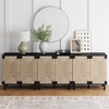 image:imageNathan James Beacon Boho TV Stand Free Standing Kitchen Cabinet Storage with Adjustable Interior Shelf and Seagrass Accent SeagrassRaw Oak Set of 2Brushed Blackseagrass