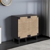 image:imageNathan James Beacon Boho TV Stand Free Standing Kitchen Cabinet Storage with Adjustable Interior Shelf and Seagrass Accent SeagrassRaw Oak Set of 2Brushed Blackseagrass