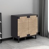 image:imageNathan James Beacon Boho TV Stand Free Standing Kitchen Cabinet Storage with Adjustable Interior Shelf and Seagrass Accent SeagrassRaw Oak Set of 2Brushed Blackseagrass