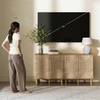 image:imageNathan James Beacon Boho TV Stand Free Standing Kitchen Cabinet Storage with Adjustable Interior Shelf and Seagrass Accent SeagrassRaw Oak Set of 2Brushed Light Brownseagrass