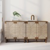 image:imageNathan James Beacon Boho TV Stand Free Standing Kitchen Cabinet Storage with Adjustable Interior Shelf and Seagrass Accent SeagrassRaw Oak Set of 2Dark Brownseagrass
