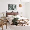 image:imageNathan James Charlie Wall Mount Hanging Upholstered Headboard Queen White Boucle with Brown Faux Leather StrapsBrown Faux Leather