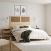 image:imageNathan James Charlie Wall Mount Hanging Upholstered Headboard Queen White Boucle with Brown Faux Leather StrapsNatural Brown Wood