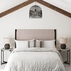 image:imageNathan James Charlie Wall Mount Hanging Upholstered Headboard Queen White Boucle with Brown Faux Leather StrapsNatural CaneBlack