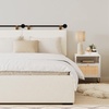 image:imageNathan James Charlie Wall Mount Hanging Upholstered Headboard Queen White Boucle with Brown Faux Leather StrapsWhite Boucle With Brown Faux Leather Straps