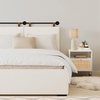 image:imageNathan James Charlie Wall Mount Hanging Upholstered Headboard Queen White Boucle with Brown Faux Leather StrapsWhite Boucle With Brown Faux Leather Straps